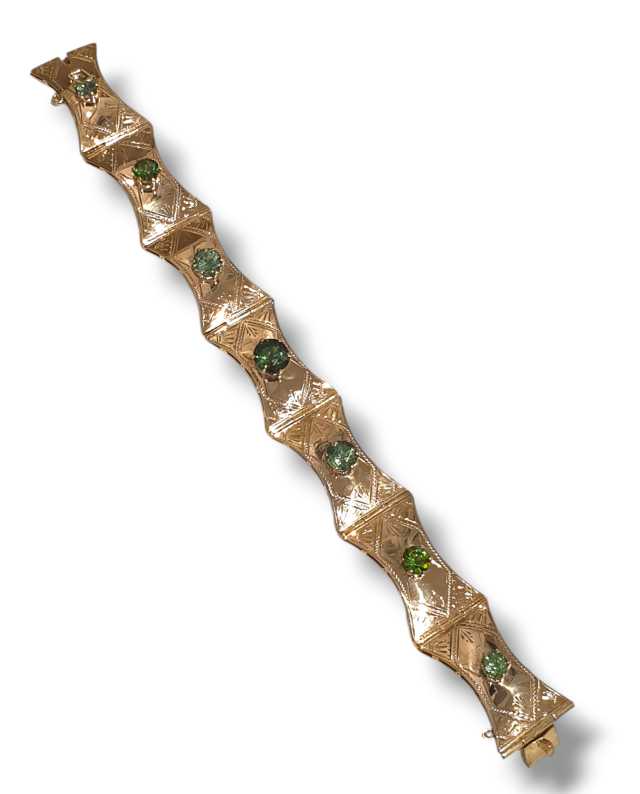 18 Karaat gouden schakelarmband met groene tourmalijn. #27937 - Image 4