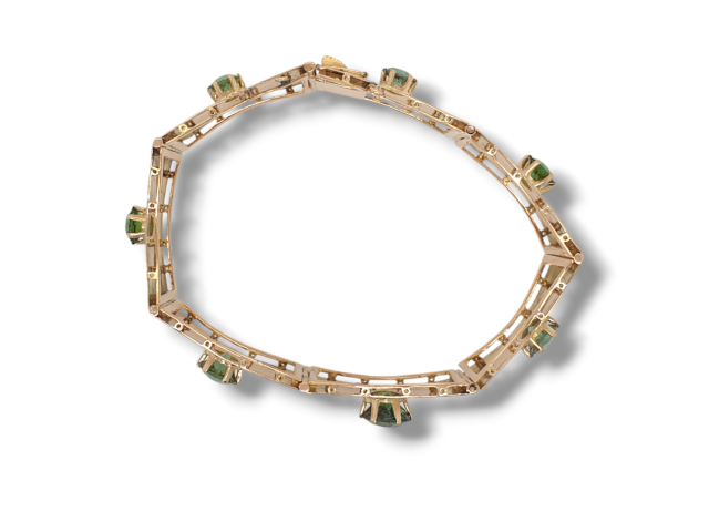 18 Karaat gouden schakelarmband met groene tourmalijn. #27937 - Image 2