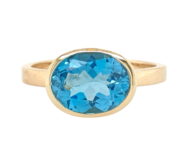 14 karaat gouden ring met Topaas Suisse Blue m#27341 - Image 3