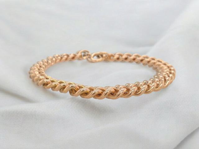 Rosé gouden gourmet armband, 14 karaat occasion. #28217