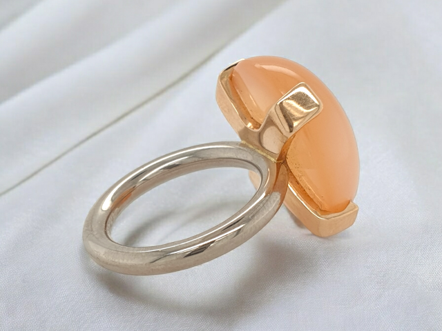 Bicolor gouden ring met roze maansteen #20708 - Image 2